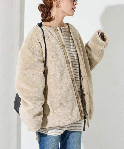 特別款可雙面穿羊羔絨拼接菱格無領羽絨服【限量】