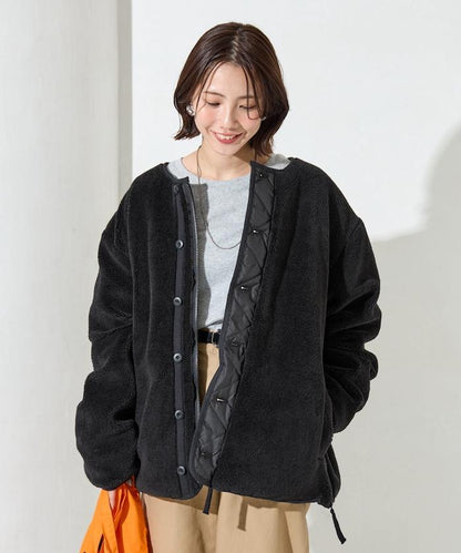特別款可雙面穿羊羔絨拼接菱格無領羽絨服【限量】