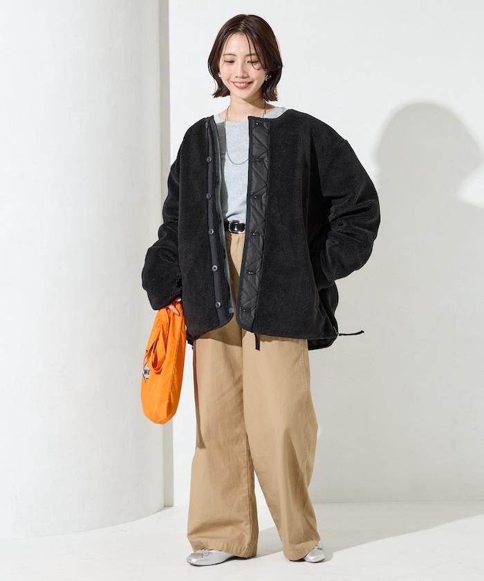 特別款可雙面穿羊羔絨拼接菱格無領羽絨服【限量】