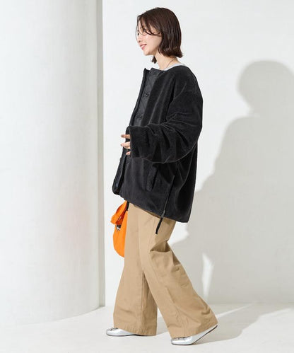 特別款可雙面穿羊羔絨拼接菱格無領羽絨服【限量】