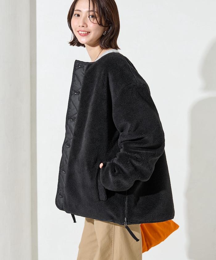 特別款可雙面穿羊羔絨拼接菱格無領羽絨服【限量】