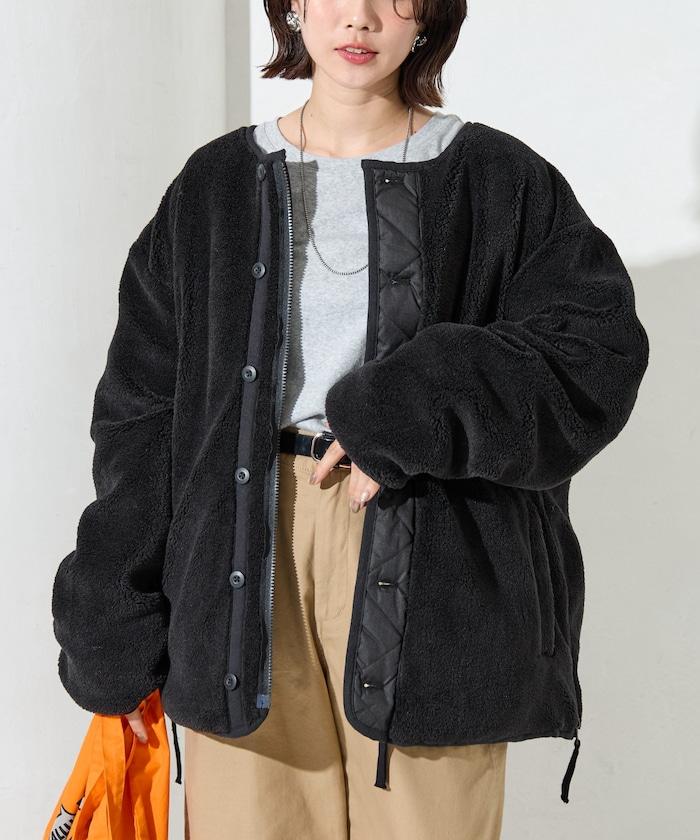 特別款可雙面穿羊羔絨拼接菱格無領羽絨服【限量】