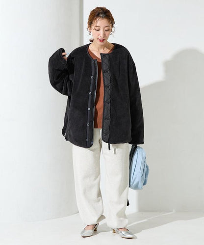 特別款可雙面穿羊羔絨拼接菱格無領羽絨服【限量】