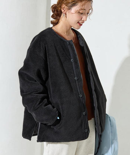 特別款可雙面穿羊羔絨拼接菱格無領羽絨服【限量】