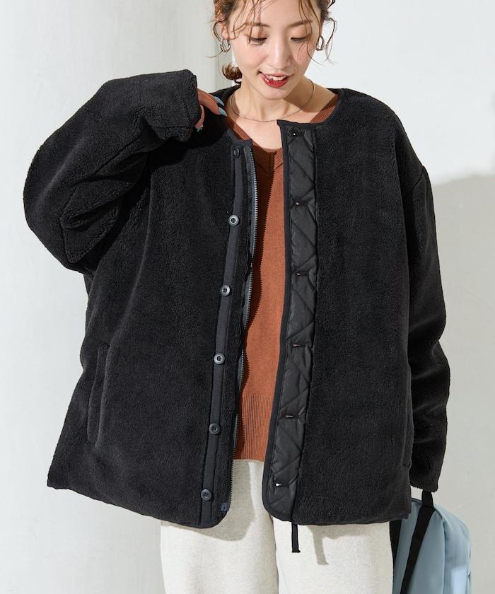 特別款可雙面穿羊羔絨拼接菱格無領羽絨服【限量】