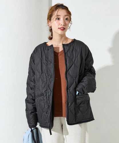 特別款可雙面穿羊羔絨拼接菱格無領羽絨服【限量】