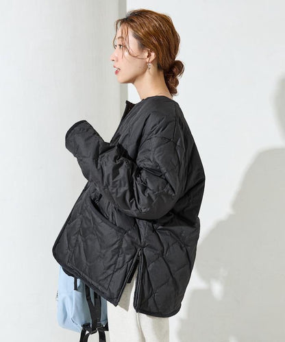 特別款可雙面穿羊羔絨拼接菱格無領羽絨服【限量】