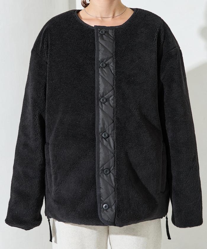 特別款可雙面穿羊羔絨拼接菱格無領羽絨服【限量】