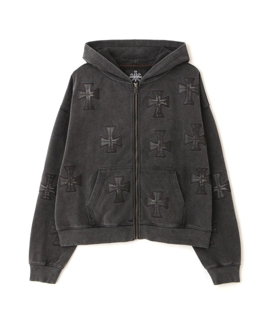 UNKNOWNLONDON/アンノウンロンドン/【LHP限定】皮革十字拉鍊連帽衛衣