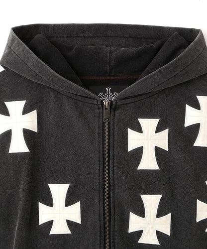 UNKNOWNLONDON/アンノウンロンドン/【LHP限定】皮革十字拉鍊連帽衛衣