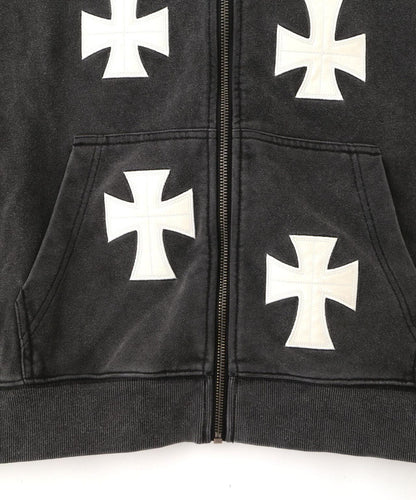 UNKNOWNLONDON/アンノウンロンドン/【LHP限定】皮革十字拉鍊連帽衛衣