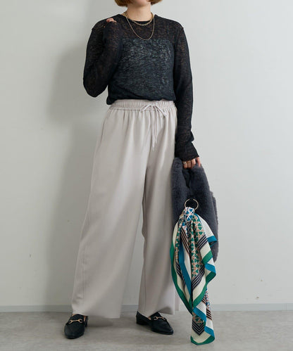 《オンオフ選ばず活躍》桑蠶絲雪紡弧形裁剪長褲