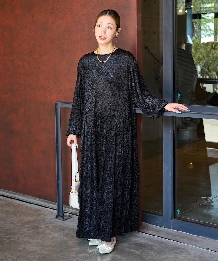 歐泊小花圖案拼接連衣裙（禮服）