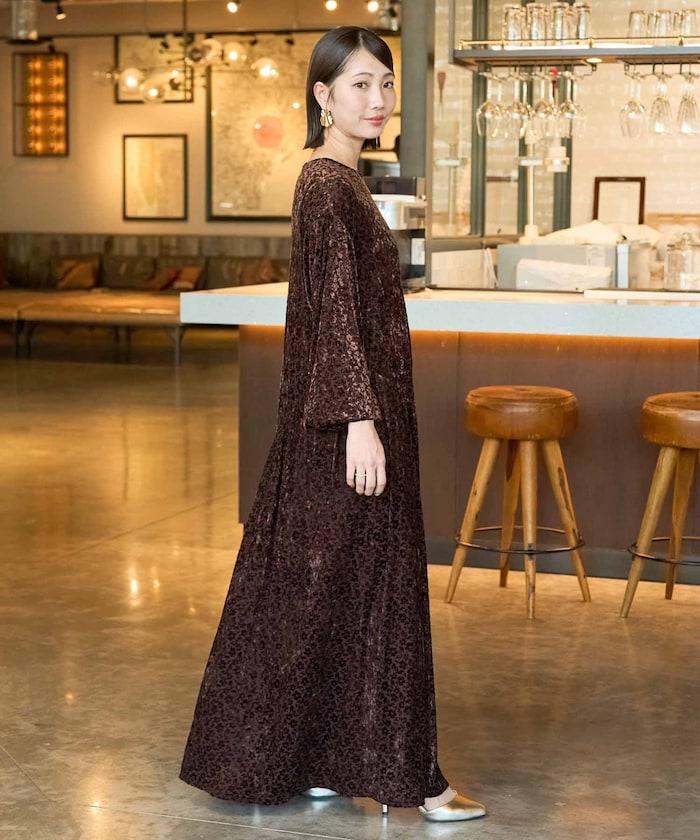 歐泊小花圖案拼接連衣裙（禮服）