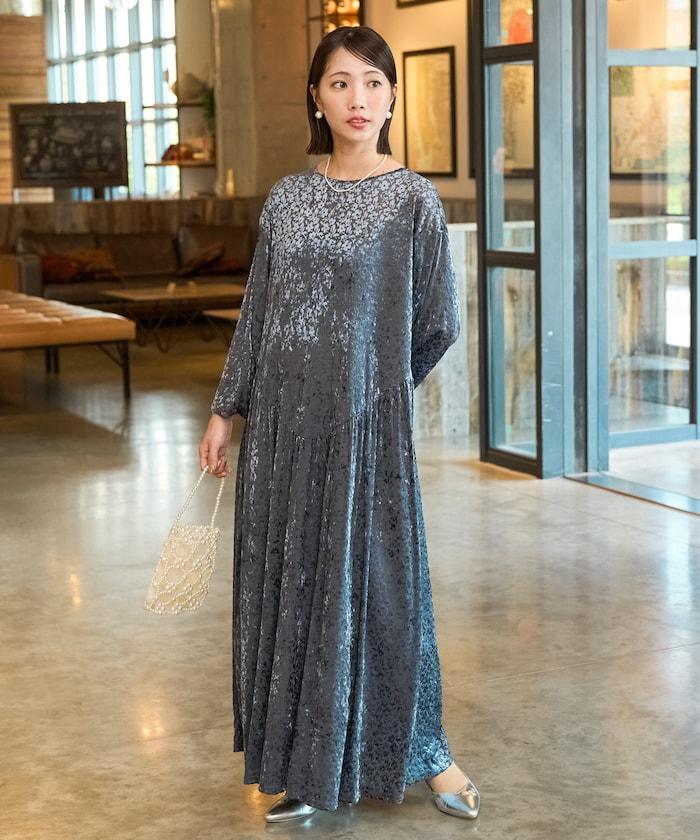 歐泊小花圖案拼接連衣裙（禮服）