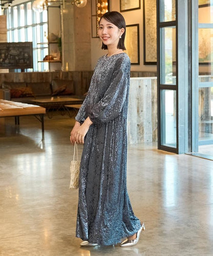 歐泊小花圖案拼接連衣裙（禮服）