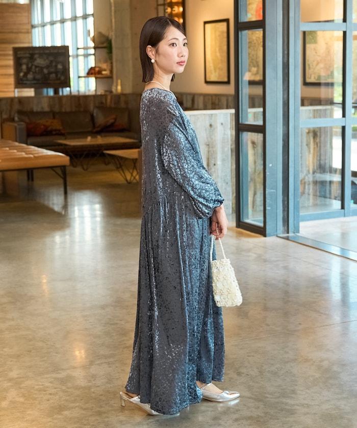 歐泊小花圖案拼接連衣裙（禮服）