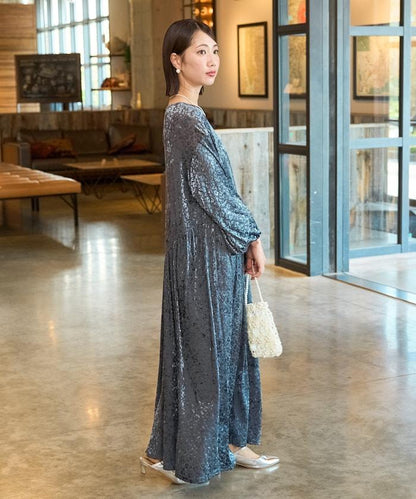 歐泊小花圖案拼接連衣裙（禮服）