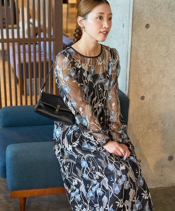 蕾絲刺繡花卉圖案連衣裙禮服