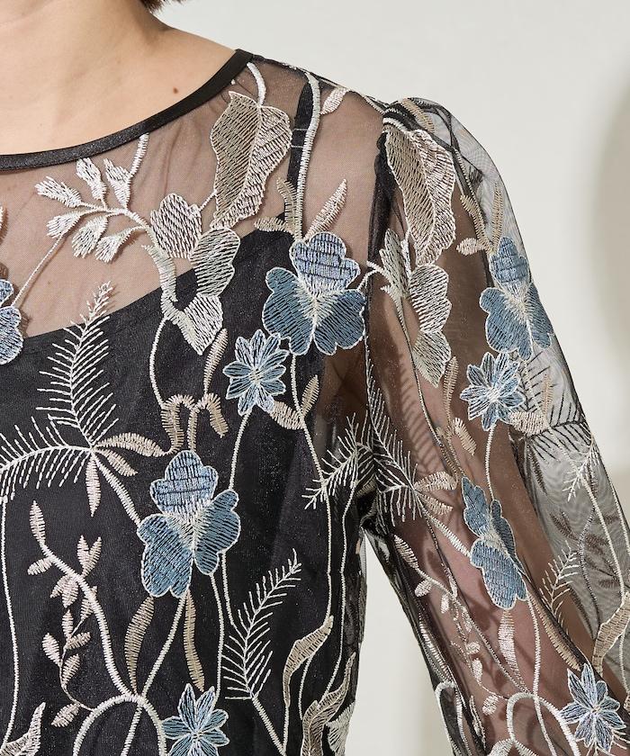 蕾絲刺繡花卉圖案連衣裙禮服