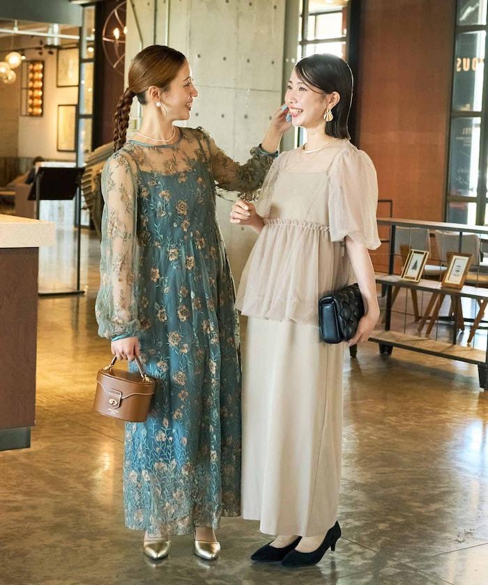 蕾絲刺繡花卉圖案連衣裙禮服