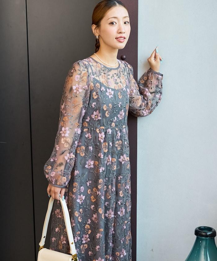 蕾絲刺繡花卉圖案連衣裙禮服