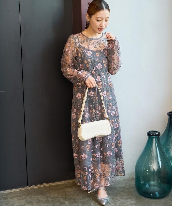 蕾絲刺繡花卉圖案連衣裙禮服