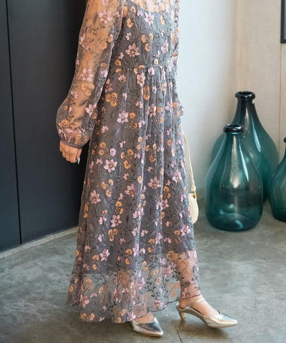 蕾絲刺繡花卉圖案連衣裙禮服