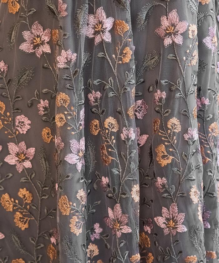 蕾絲刺繡花卉圖案連衣裙禮服