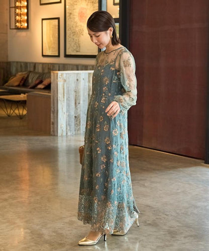 蕾絲刺繡花卉圖案連衣裙禮服