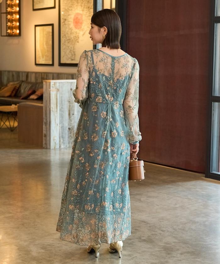 蕾絲刺繡花卉圖案連衣裙禮服