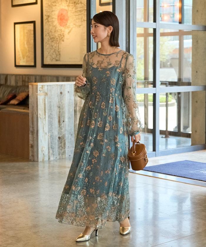 蕾絲刺繡花卉圖案連衣裙禮服