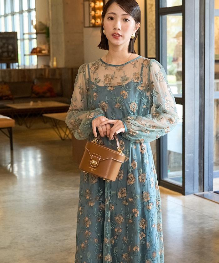 蕾絲刺繡花卉圖案連衣裙禮服