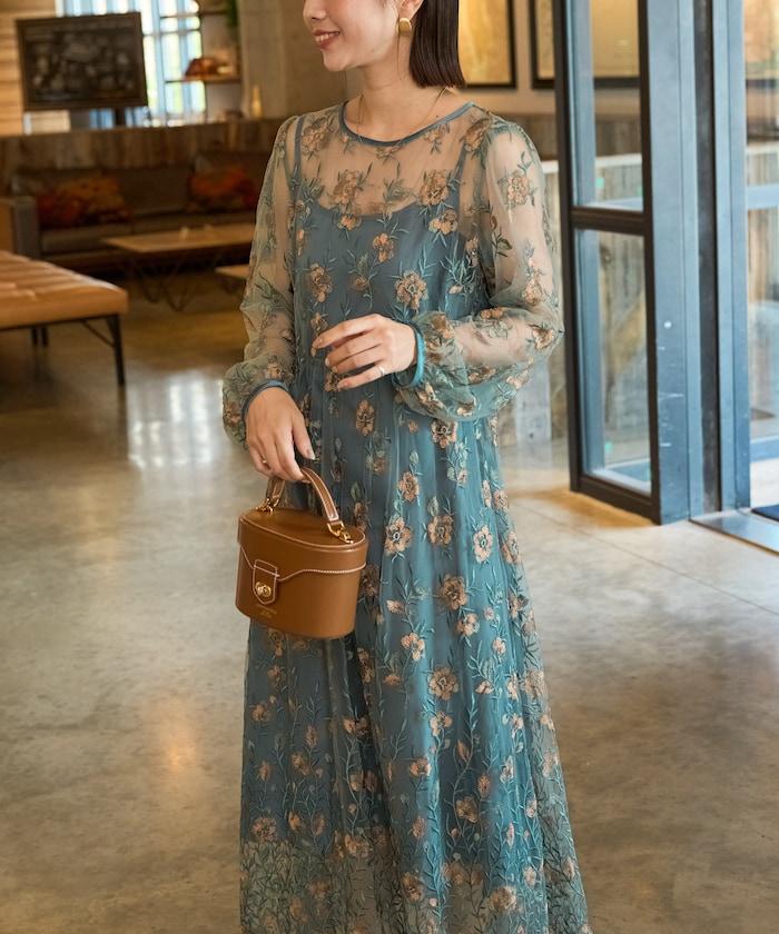 蕾絲刺繡花卉圖案連衣裙禮服