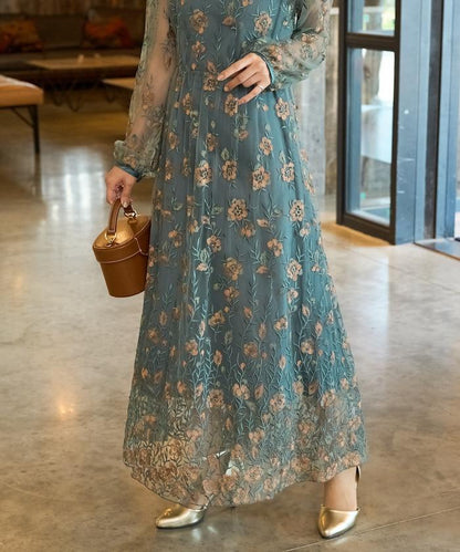 蕾絲刺繡花卉圖案連衣裙禮服
