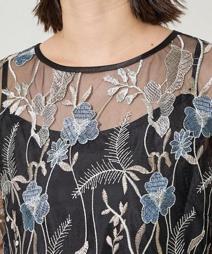 蕾絲刺繡花卉圖案連衣裙禮服