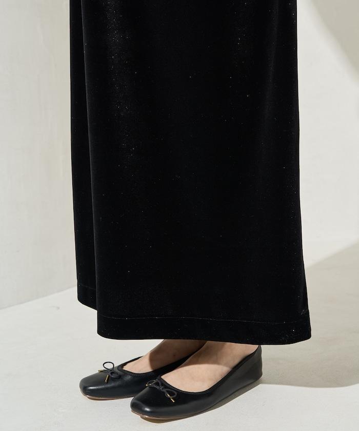 歐根紗天鵝絨拼接泡泡袖連衣裙（禮服）