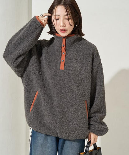 馬卡龍絨毛按扣套頭衫