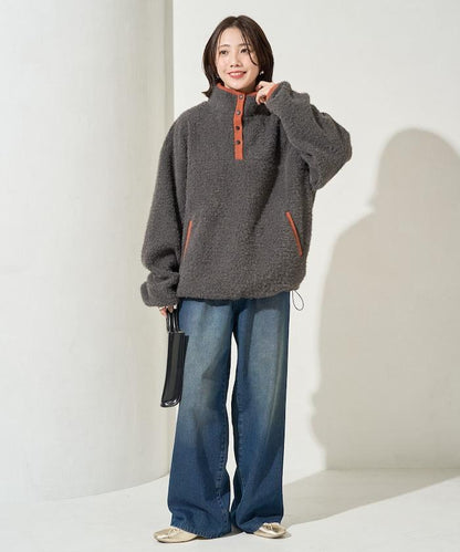 馬卡龍絨毛按扣套頭衫