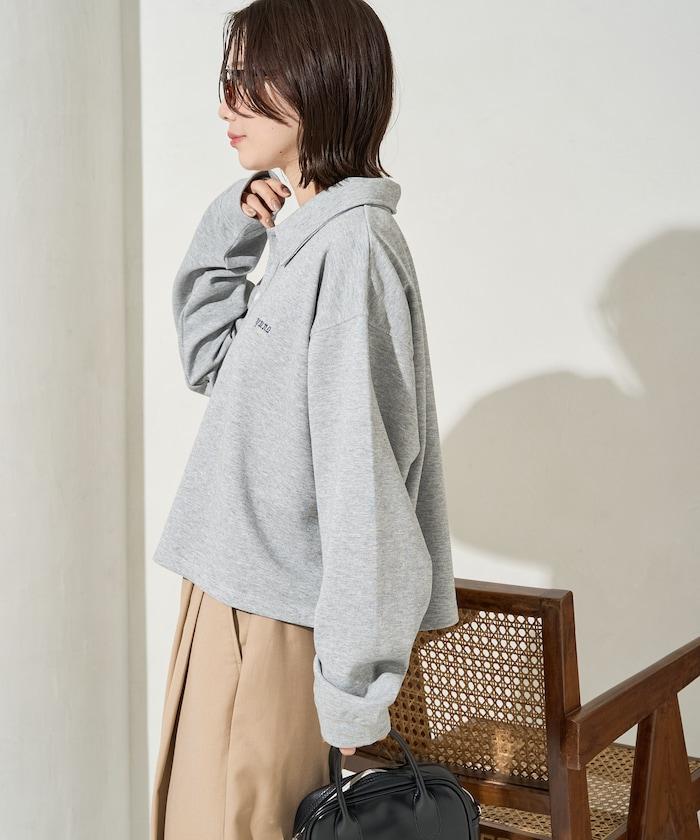 簡約刺繡短款翻領套頭衫