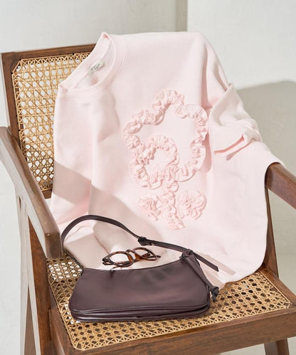 花朵荷葉邊刺繡加絨衛衣