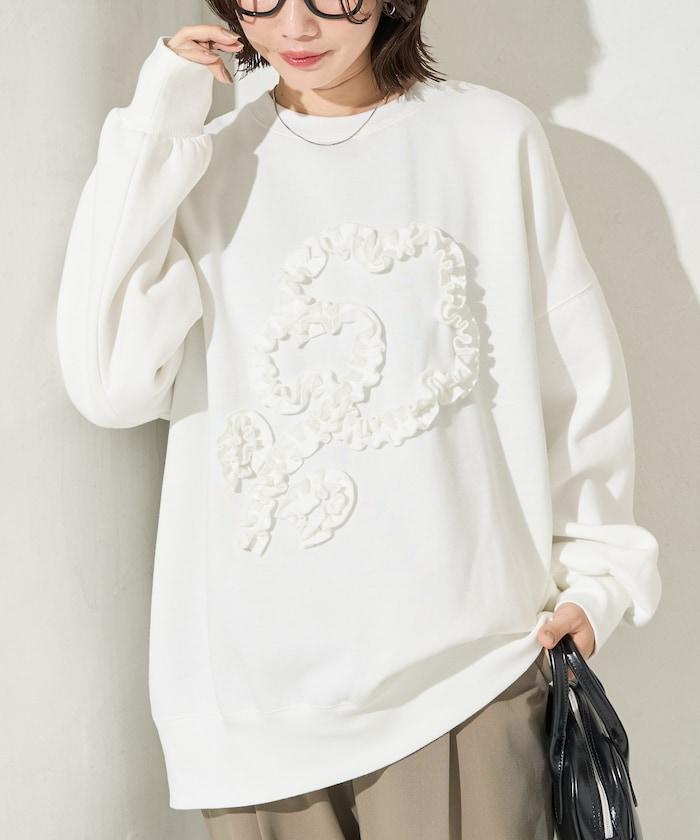 花朵荷葉邊刺繡加絨衛衣