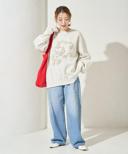 花朵荷葉邊刺繡加絨衛衣