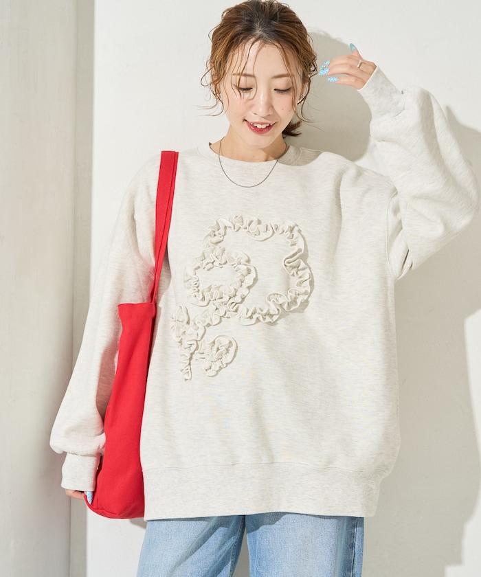 花朵荷葉邊刺繡加絨衛衣