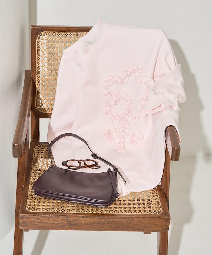 花朵荷葉邊刺繡加絨衛衣