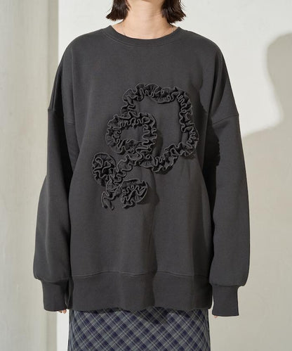 花朵荷葉邊刺繡加絨衛衣