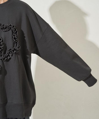 花朵荷葉邊刺繡加絨衛衣