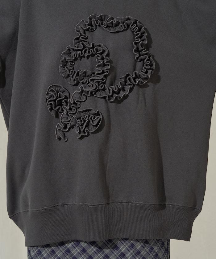 花朵荷葉邊刺繡加絨衛衣