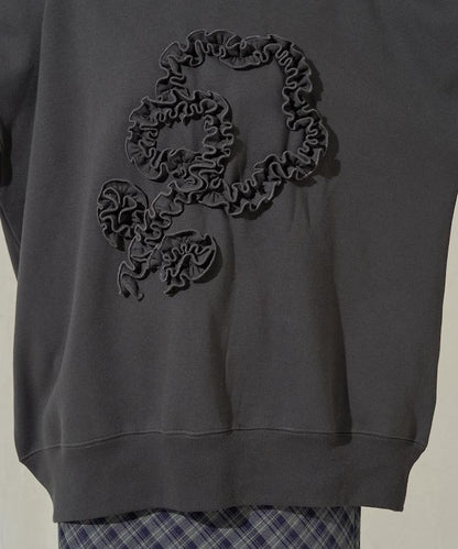 花朵荷葉邊刺繡加絨衛衣