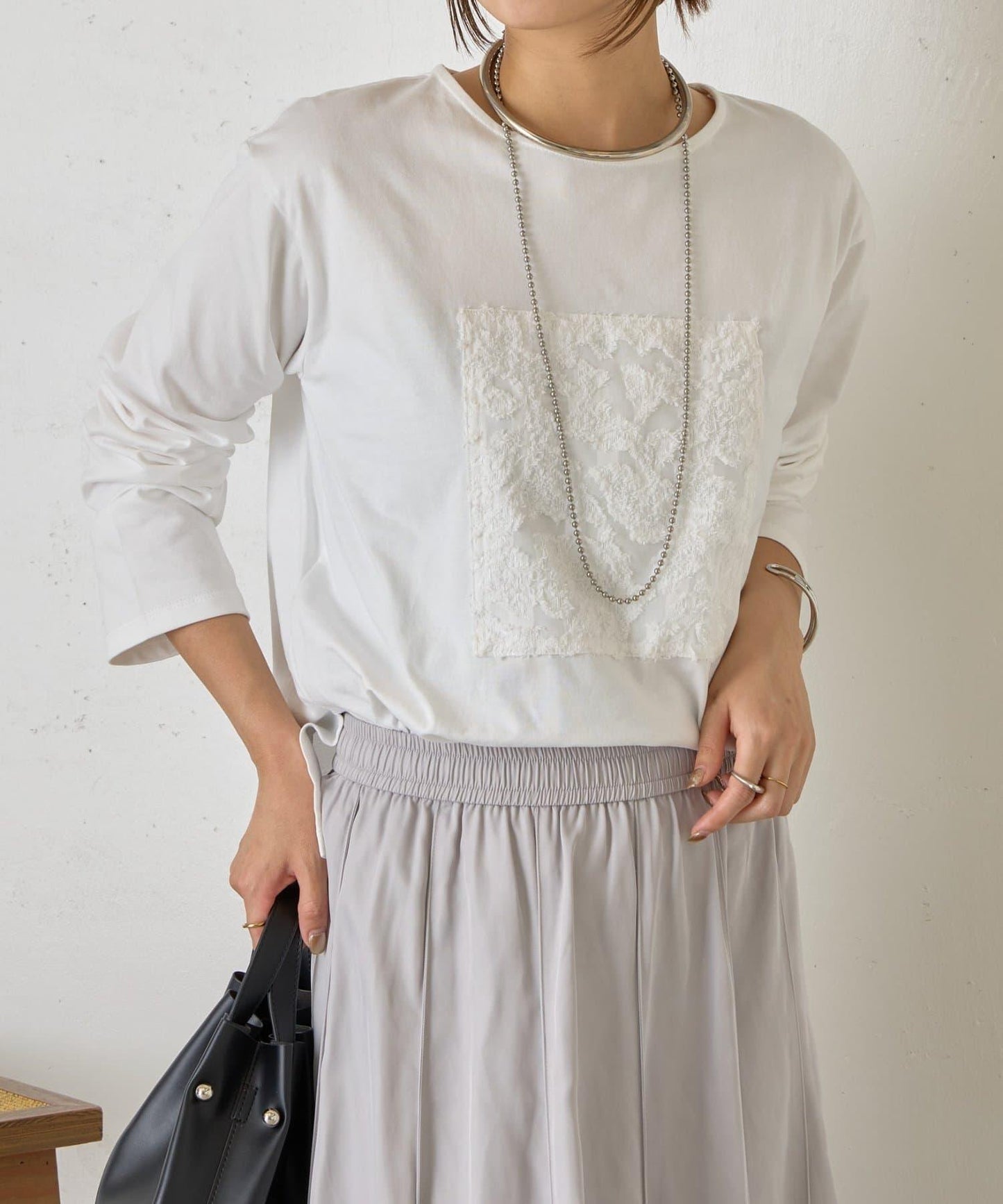 剪裁提花長袖T恤